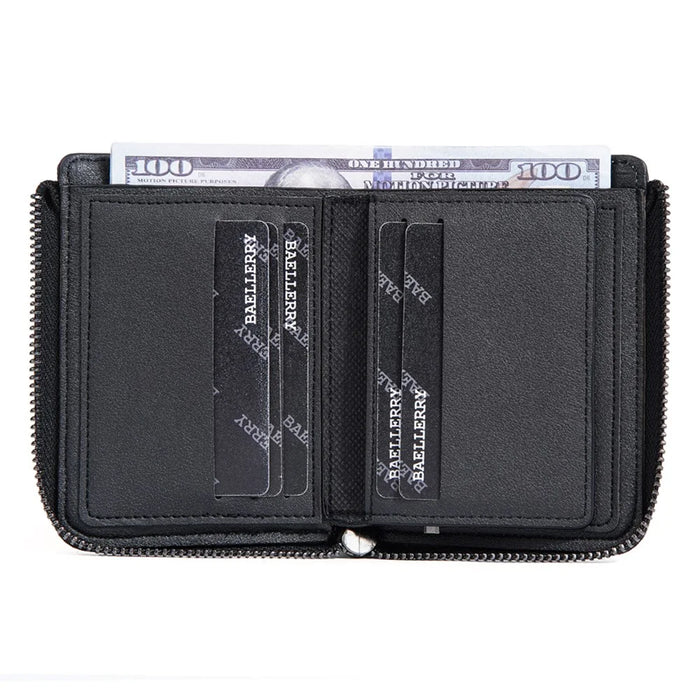 BAELLERRY D3047 Business Men Short Wallet RFID Blocking PU Leather Zipper Purse - Black - 7