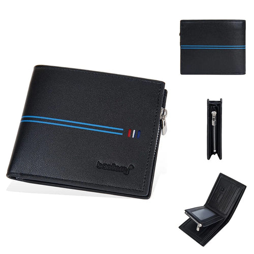 BAELLERRY D3075 Business Men Wallet Zipper Pocket Design PU Leather Card Cash Holder Purse - Black / Horizontal - 1
