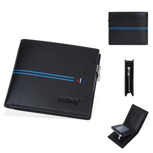 BAELLERRY D3075 Business Men Wallet Zipper Pocket Design PU Leather Card Cash Holder Purse - Black / Horizontal - 1
