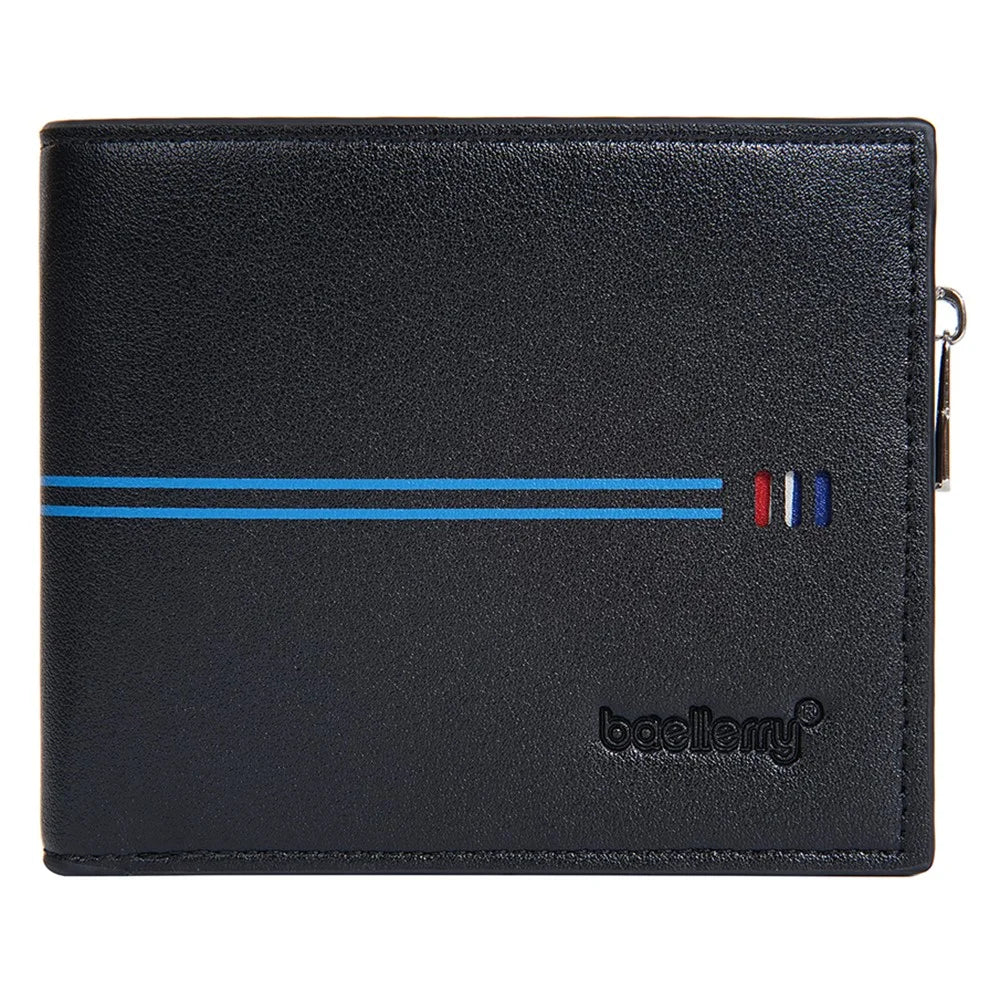 BAELLERRY D3075 Business Men Wallet Zipper Pocket Design PU Leather Card Cash Holder Purse - Black / Horizontal - 2