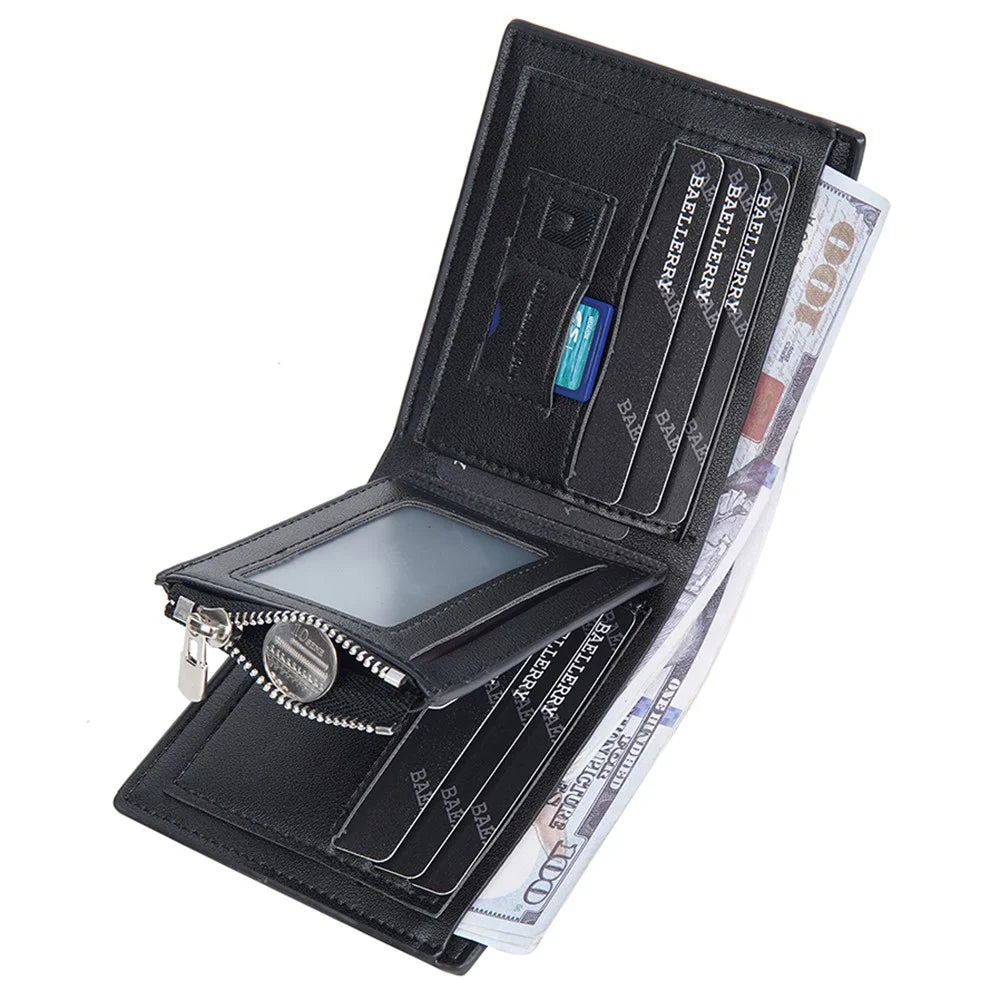BAELLERRY D3075 Business Men Wallet Zipper Pocket Design PU Leather Card Cash Holder Purse - Black / Horizontal - 6