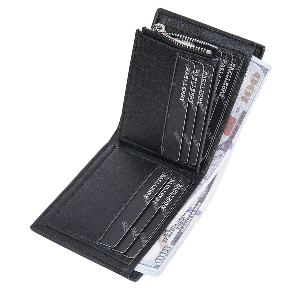 BAELLERRY D3075 Business Men Wallet Zipper Pocket Design PU Leather Card Cash Holder Purse - Black / Horizontal - 7