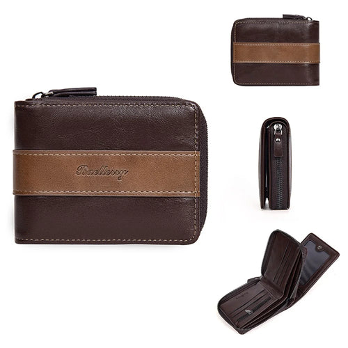 BAELLERRY D5111 Retro Men Short Wallet PU Leather Card Cash Holder Zipper Purse - Dark Coffee - 1