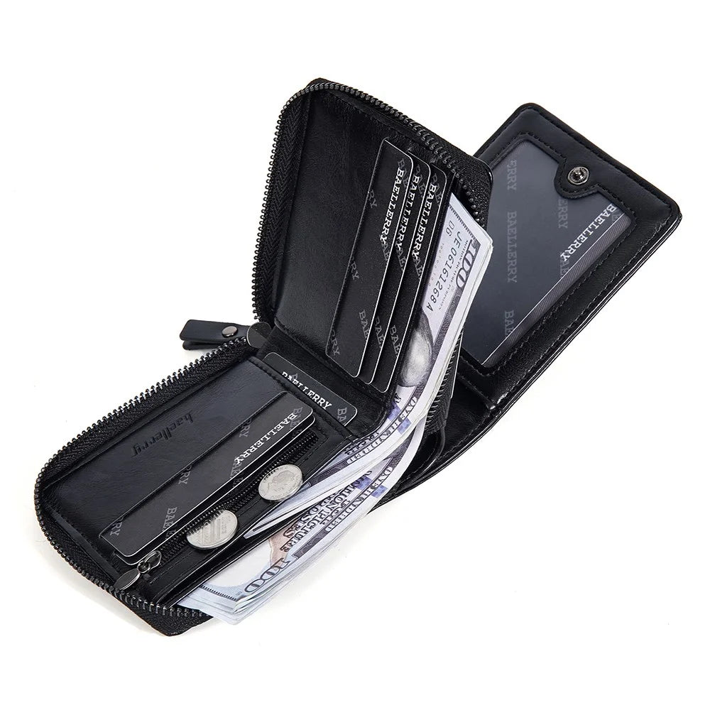 BAELLERRY D5111 Retro Men Short Wallet PU Leather Card Cash Holder Zipper Purse - Dark Coffee - 5