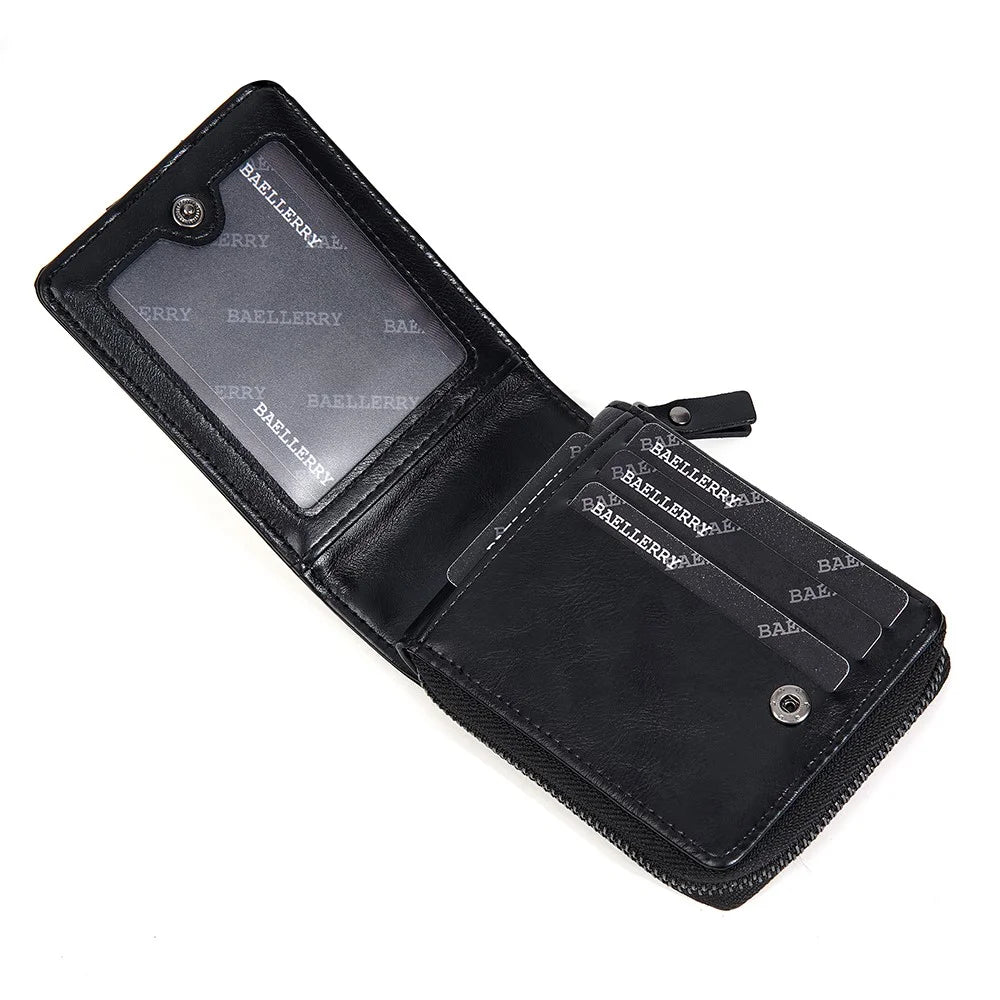 BAELLERRY D5111 Retro Men Short Wallet PU Leather Card Cash Holder Zipper Purse - Dark Coffee - 6