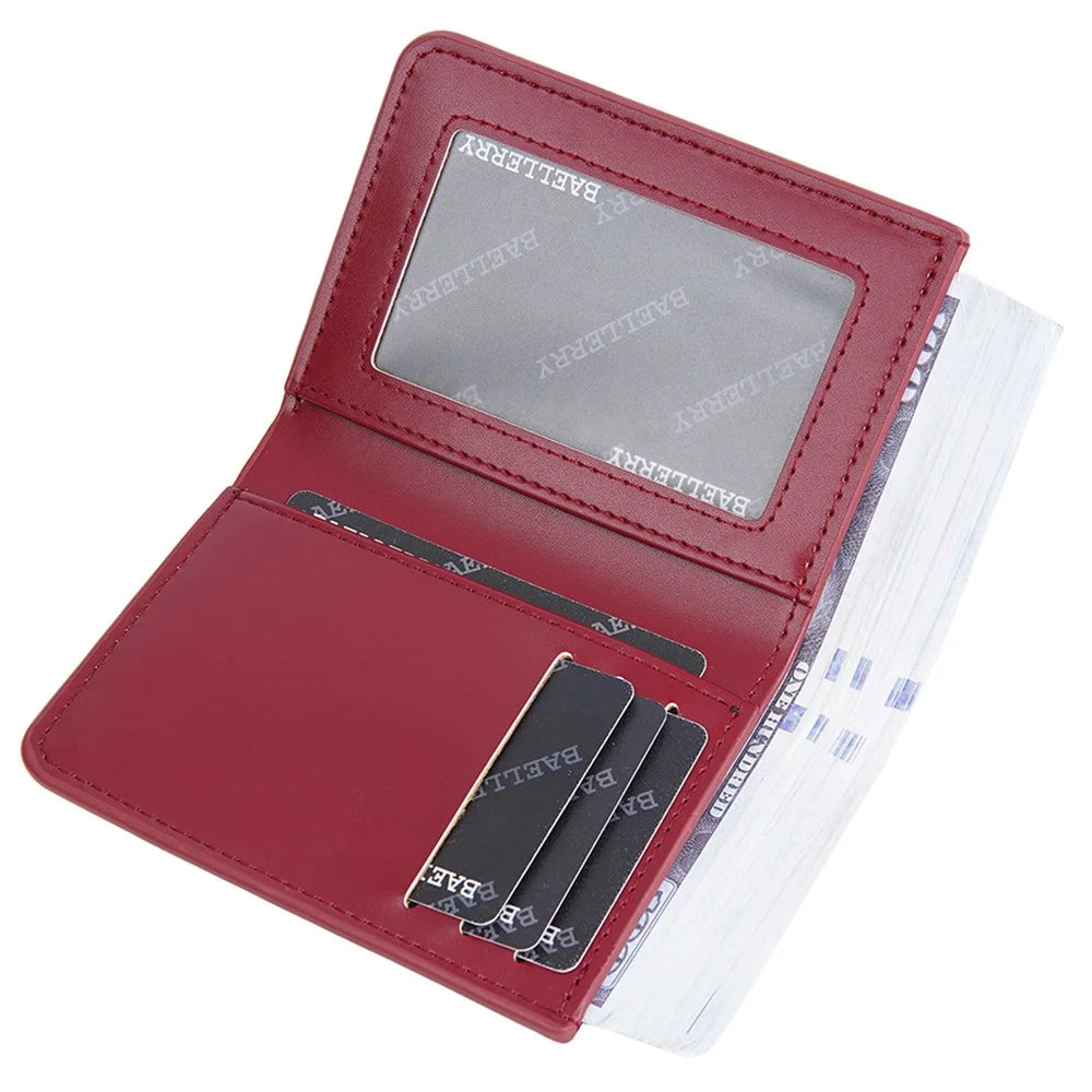 BAELLERRY NR106 PU Leather Men Women Simple Card Bag Short Wallet - Dark Red - 6