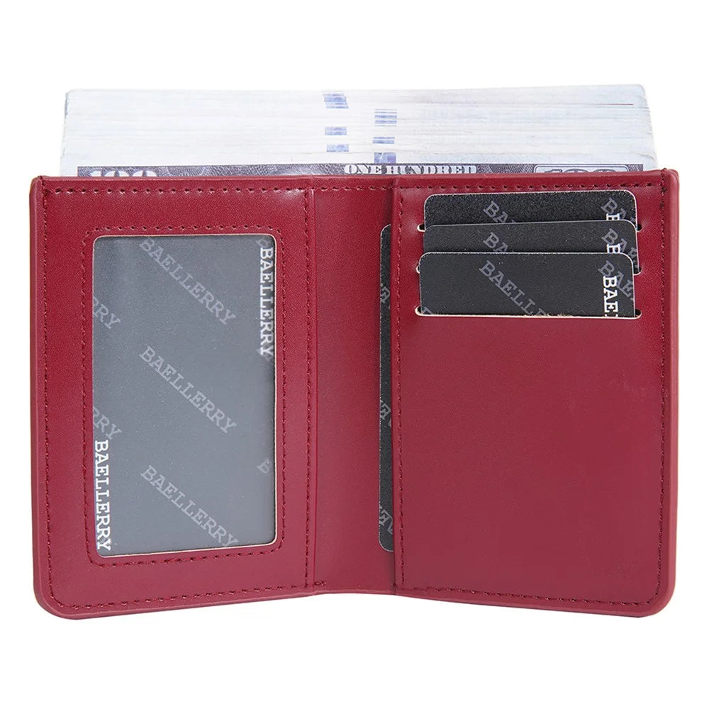 BAELLERRY NR106 PU Leather Men Women Simple Card Bag Short Wallet - Dark Red - 7