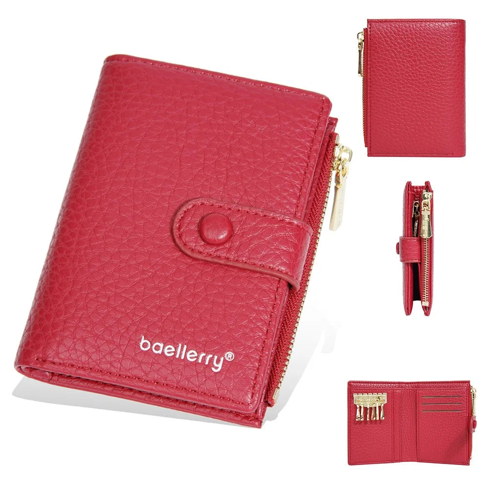 BAELLERRY NR104 Stylish Zipper Pocket PU Leather Women Short Wallet Keys Holder Coin Purse - Red - 1