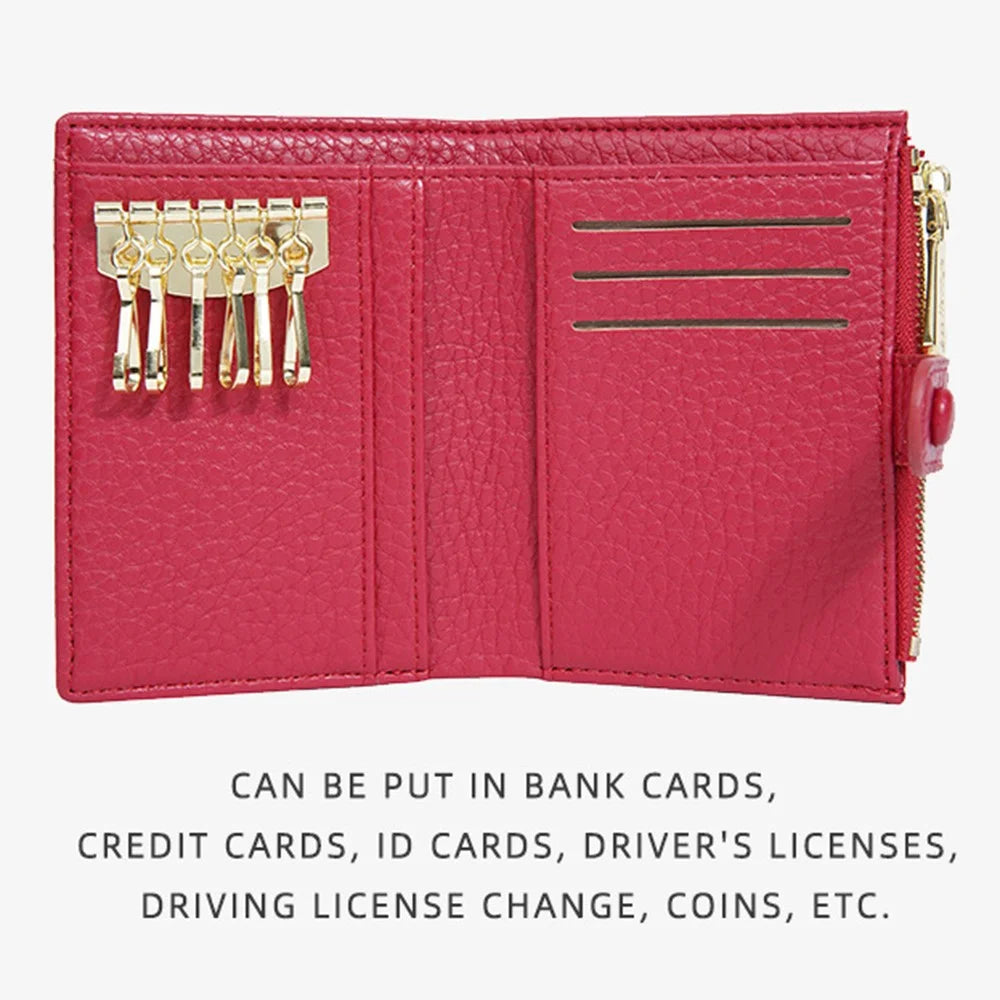 BAELLERRY NR104 Stylish Zipper Pocket PU Leather Women Short Wallet Keys Holder Coin Purse - Red - 4