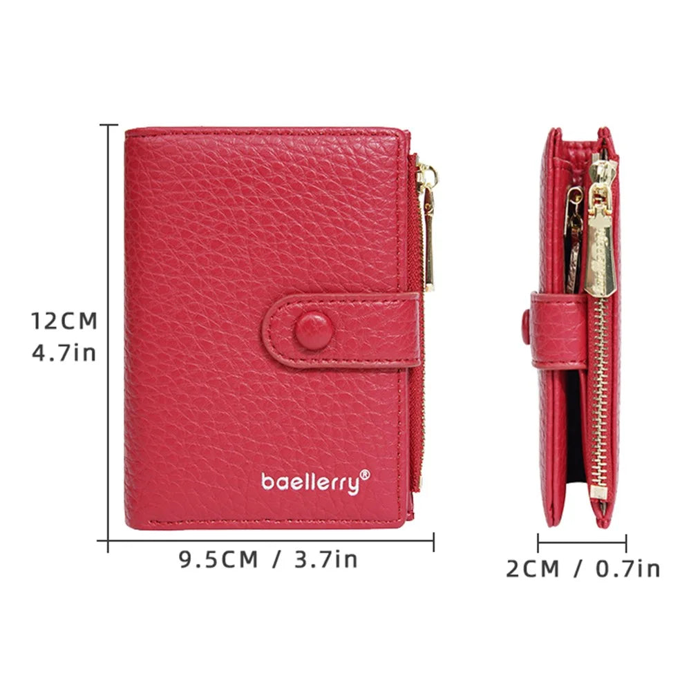 BAELLERRY NR104 Stylish Zipper Pocket PU Leather Women Short Wallet Keys Holder Coin Purse - Red - 5