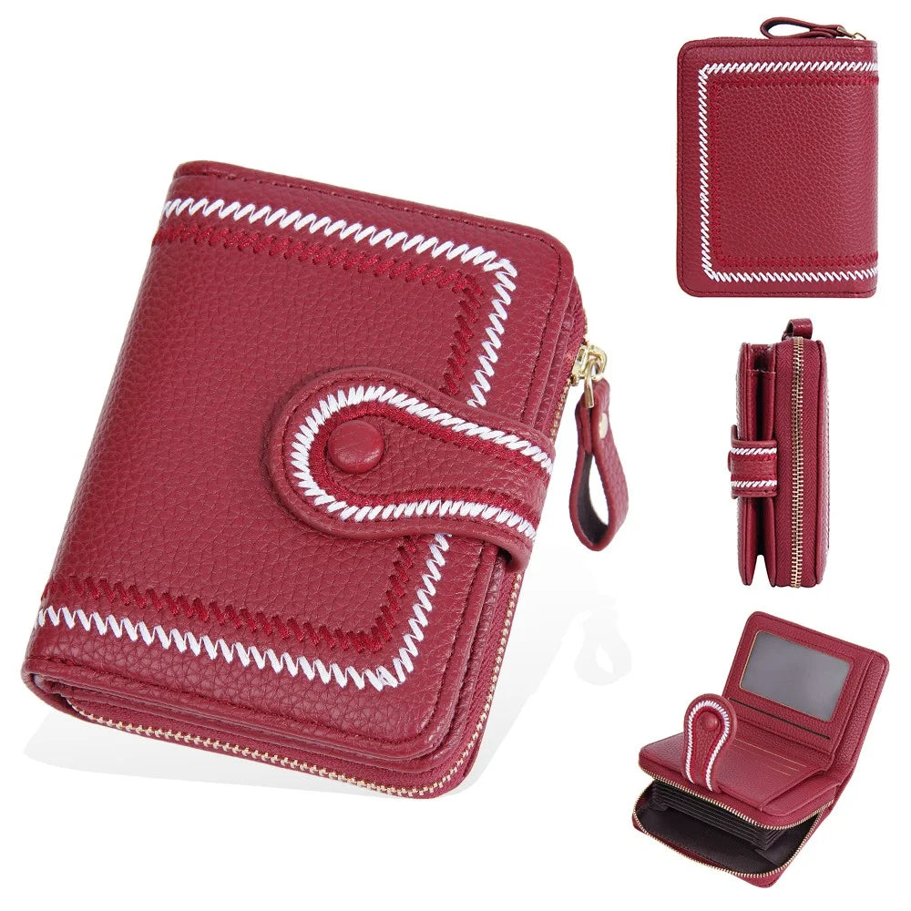 BAELLERRY NR105 Zipper Accordion Card Bag Stylish PU Leather Women Short Wallet Coin Purse - Red - 1