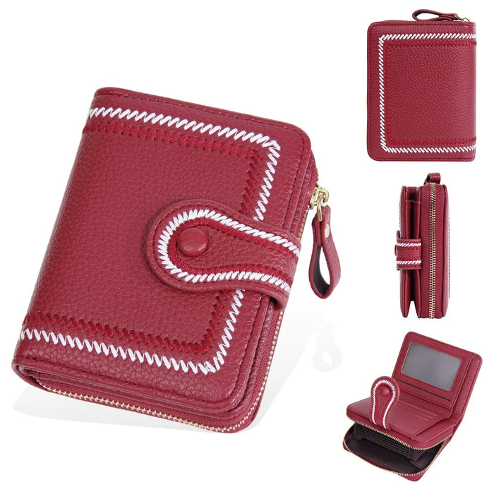 BAELLERRY NR105 Zipper Accordion Card Bag Stylish PU Leather Women Short Wallet Coin Purse - Red - 1