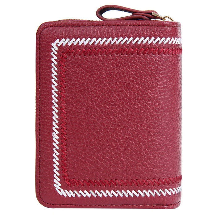 BAELLERRY NR105 Zipper Accordion Card Bag Stylish PU Leather Women Short Wallet Coin Purse - Red - 3