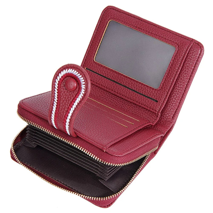 BAELLERRY NR105 Zipper Accordion Card Bag Stylish PU Leather Women Short Wallet Coin Purse - Red - 4