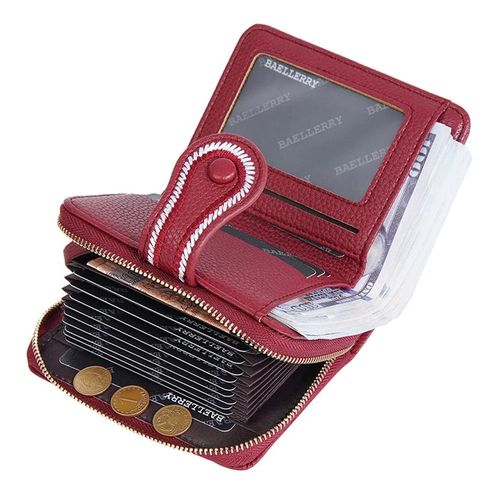 BAELLERRY NR105 Zipper Accordion Card Bag Stylish PU Leather Women Short Wallet Coin Purse - Red - 6