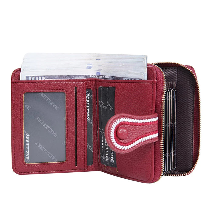 BAELLERRY NR105 Zipper Accordion Card Bag Stylish PU Leather Women Short Wallet Coin Purse - Red - 7