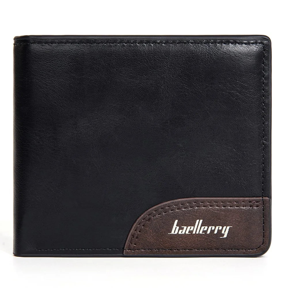 BAELLERRY D2405 Contrast Color Bi-Fold Men Wallet Retro PU Leather Cards Cash Holder - Black - 2
