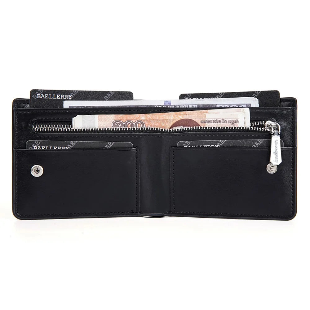 BAELLERRY D2405 Contrast Color Bi-Fold Men Wallet Retro PU Leather Cards Cash Holder - Black - 5