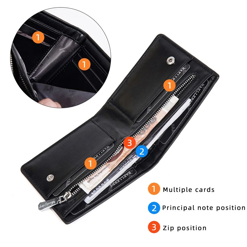 BAELLERRY D2405 Contrast Color Bi-Fold Men Wallet Retro PU Leather Cards Cash Holder - Black - 6