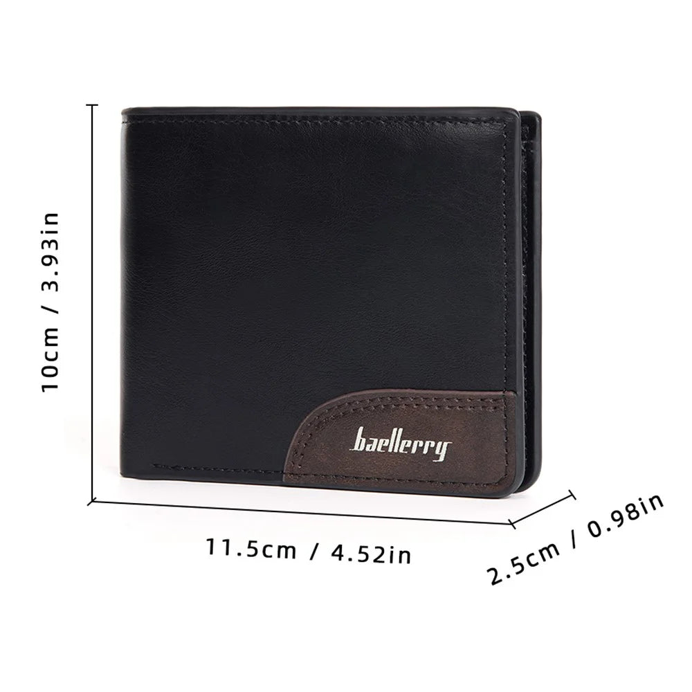 BAELLERRY D2405 Contrast Color Bi-Fold Men Wallet Retro PU Leather Cards Cash Holder - Black - 7