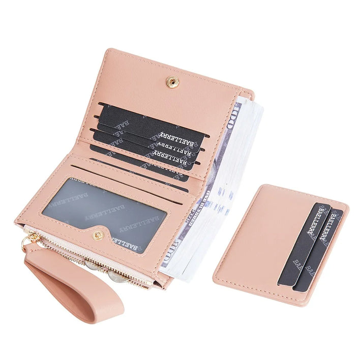 BAELLERRY N8335 Stylish Women Short Wallet PU Leather Zipper Pocket Coin Purse with Separate Card Holder - Pink - 5