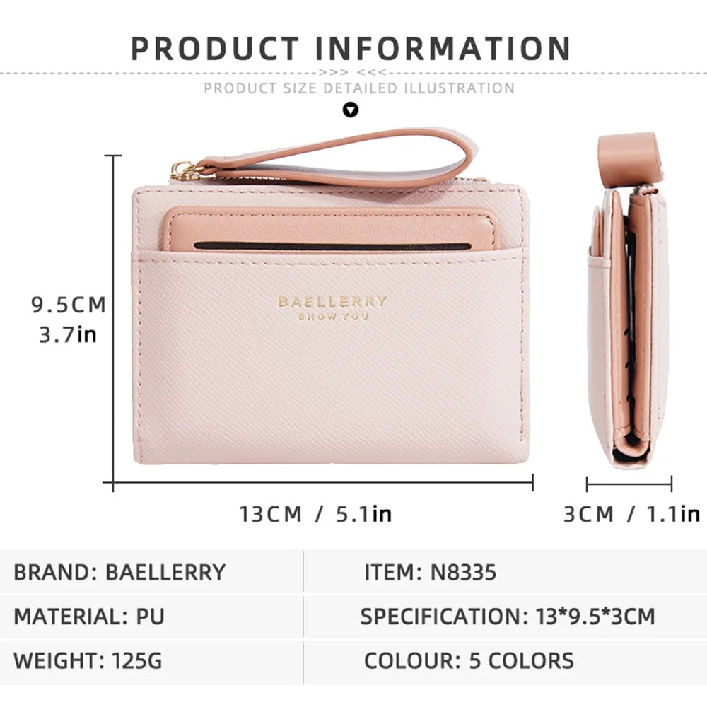 BAELLERRY N8335 Stylish Women Short Wallet PU Leather Zipper Pocket Coin Purse with Separate Card Holder - Pink - 7