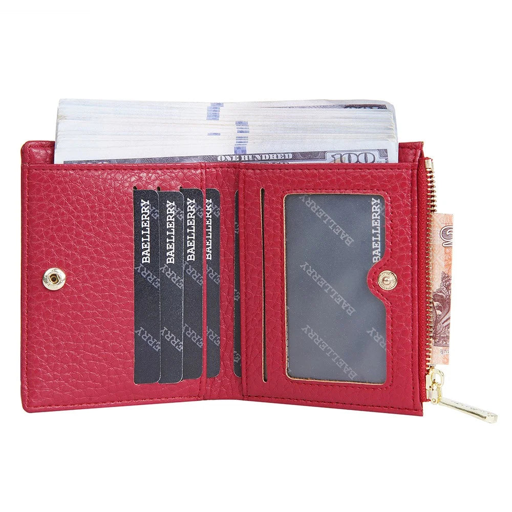 BAELLERRY NR110 Stylish PU Leather Women Short Wallet Zipper Pocket Coins Cards Cash Holder - Red - 6