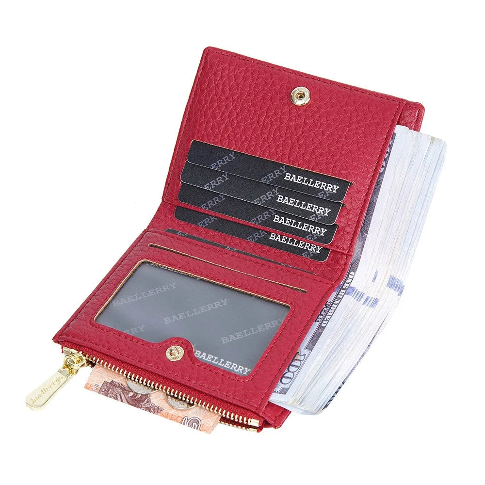 BAELLERRY NR110 Stylish PU Leather Women Short Wallet Zipper Pocket Coins Cards Cash Holder - Red - 7
