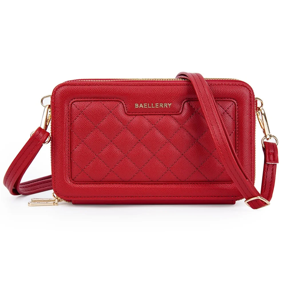 BAELLERRY N8332 Women PU Leather Dual Zipper Crossbody Bag Multiple Card Slots Phone Cash Holder Purse - Red - 2
