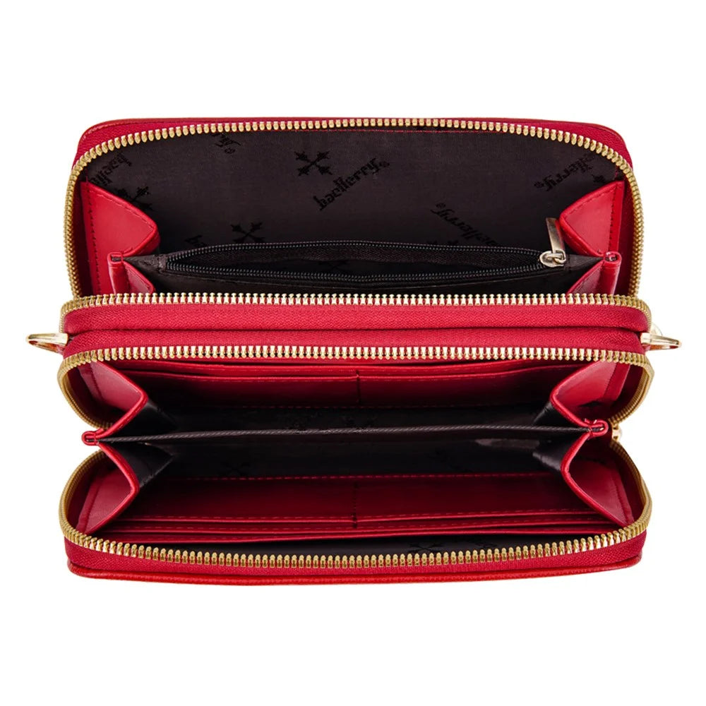 BAELLERRY N8332 Women PU Leather Dual Zipper Crossbody Bag Multiple Card Slots Phone Cash Holder Purse - Red - 4