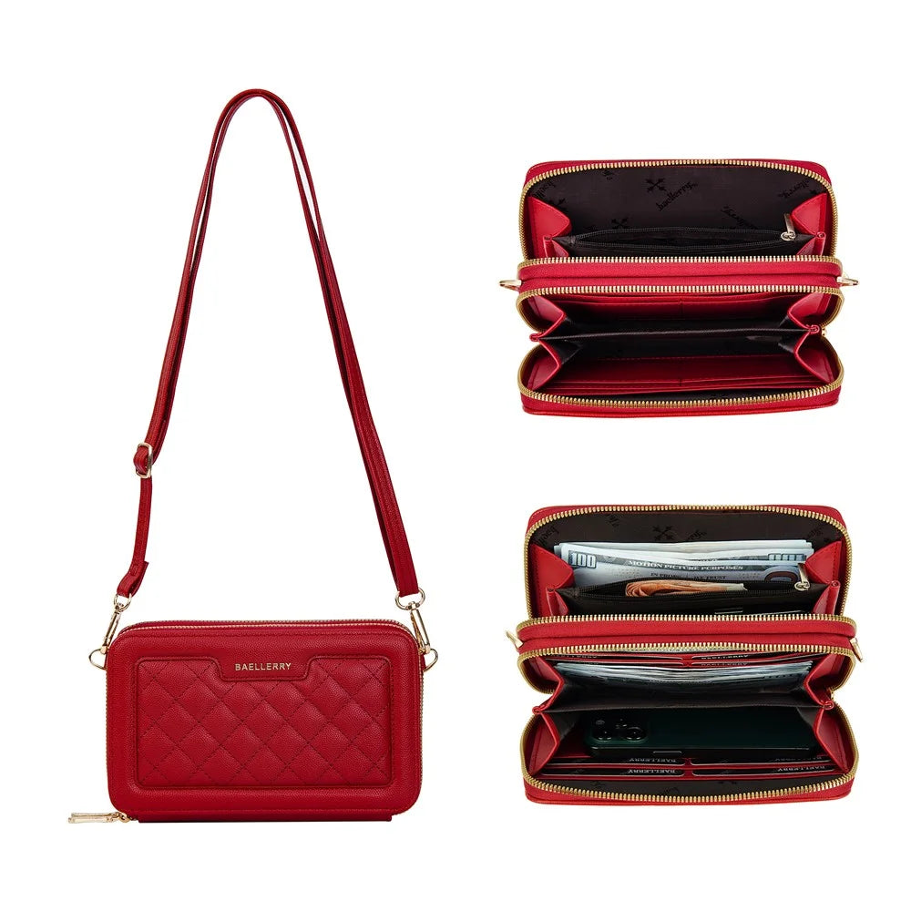 BAELLERRY N8332 Women PU Leather Dual Zipper Crossbody Bag Multiple Card Slots Phone Cash Holder Purse - Red - 5