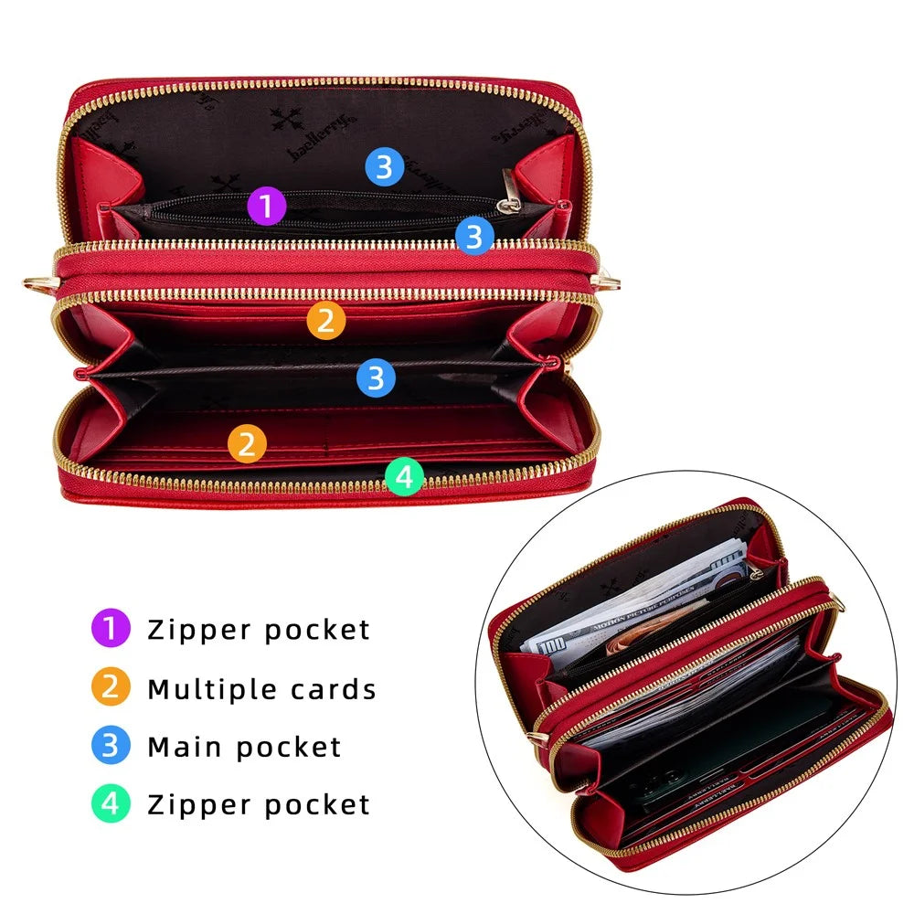 BAELLERRY N8332 Women PU Leather Dual Zipper Crossbody Bag Multiple Card Slots Phone Cash Holder Purse - Red - 6