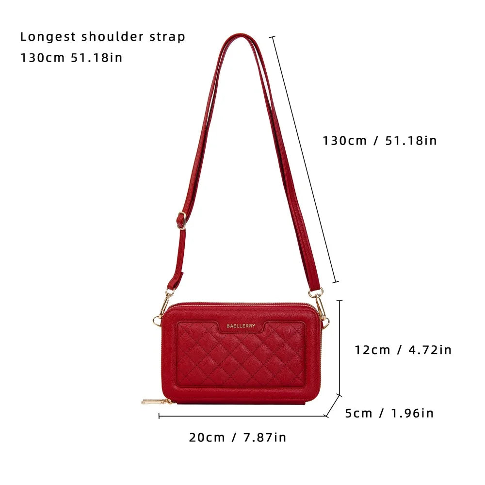 BAELLERRY N8332 Women PU Leather Dual Zipper Crossbody Bag Multiple Card Slots Phone Cash Holder Purse - Red - 7