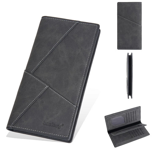 BAELLERRY C3070 Frosted PU Leather Long Wallet Men Large Capacity Cash Cards Holder with Zipper Pocket - Black - 1