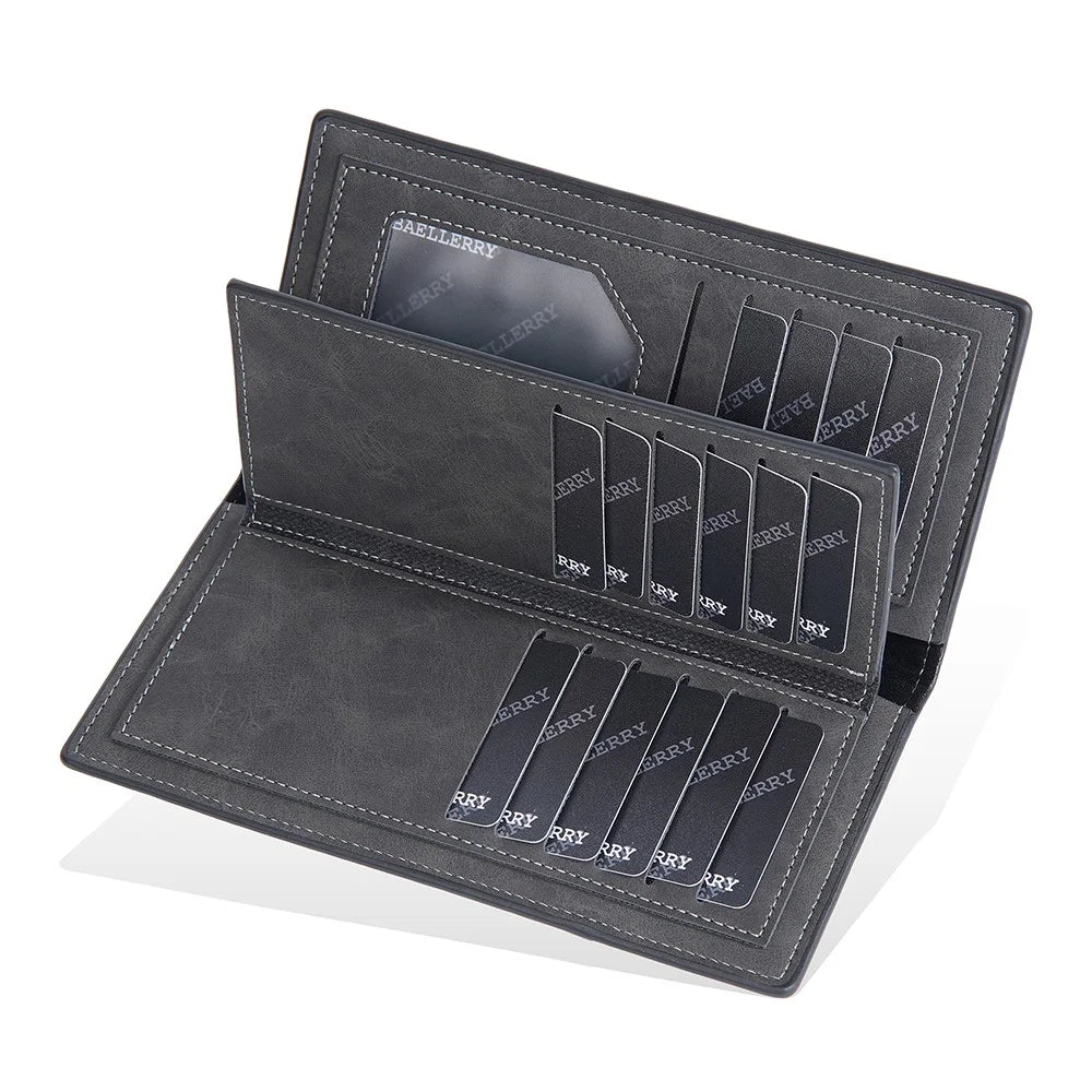 BAELLERRY C3070 Frosted PU Leather Long Wallet Men Large Capacity Cash Cards Holder with Zipper Pocket - Black - 6