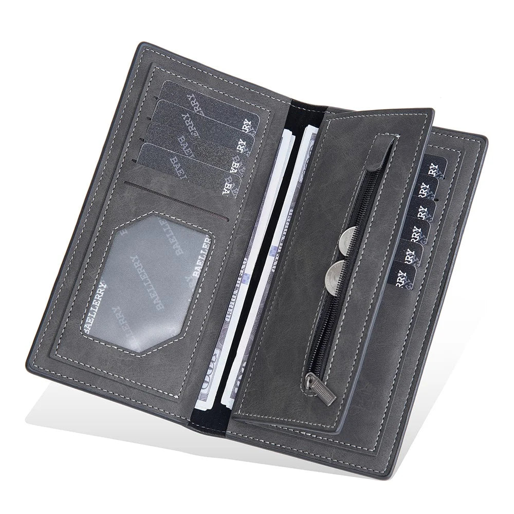 BAELLERRY C3070 Frosted PU Leather Long Wallet Men Large Capacity Cash Cards Holder with Zipper Pocket - Black - 7