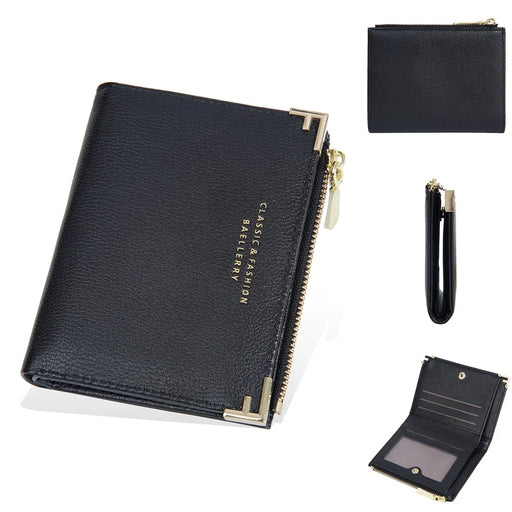 BAELLERRY NR109 PU Leather Women Coin Purse Bi-fold Short Wallet with Zipper Pocket - Black - 1