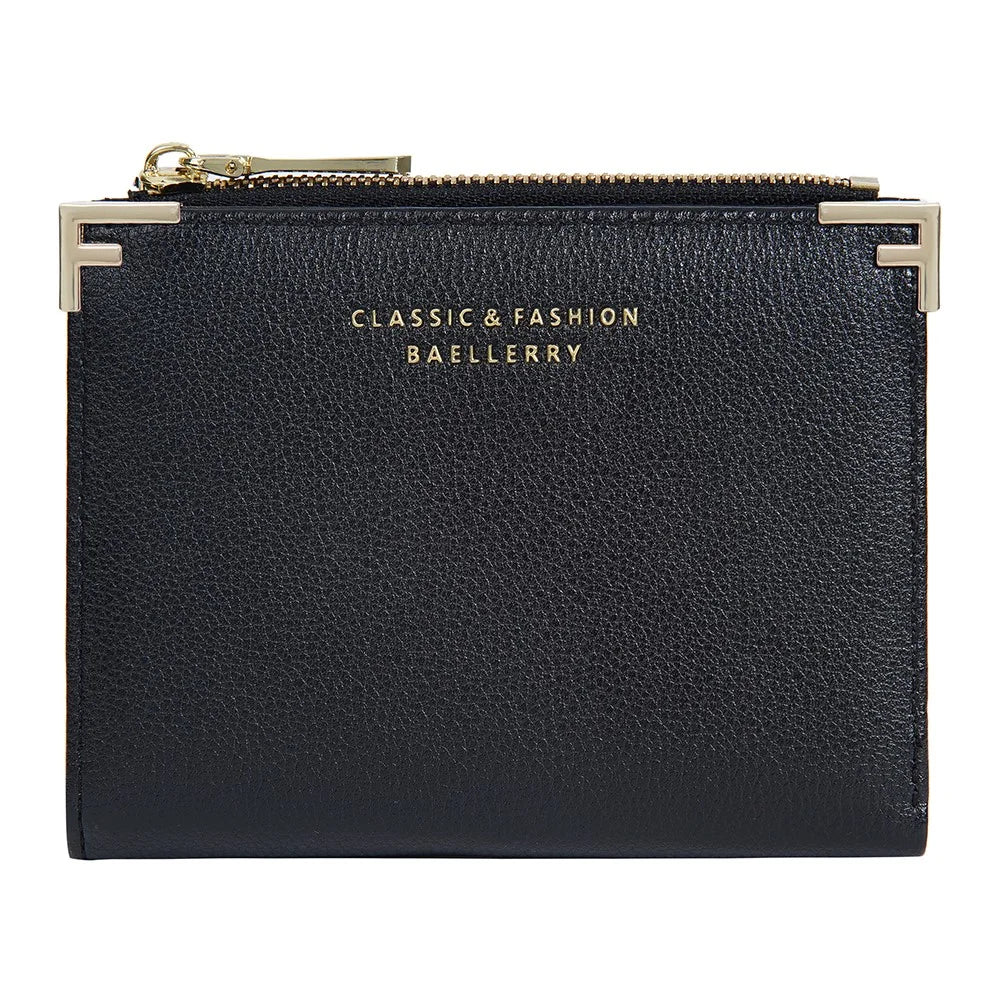 BAELLERRY NR109 PU Leather Women Coin Purse Bi-fold Short Wallet with Zipper Pocket - Black - 2