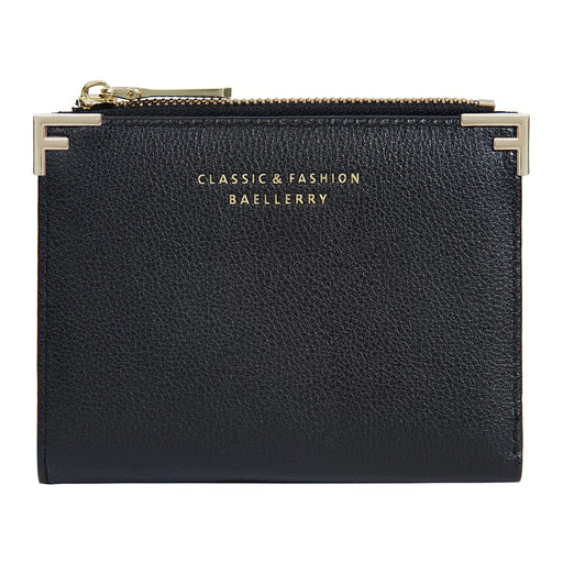 BAELLERRY NR109 PU Leather Women Coin Purse Bi-fold Short Wallet with Zipper Pocket - Black - 2