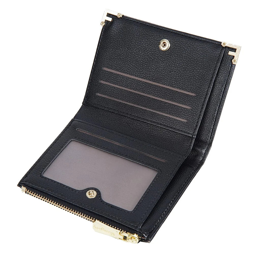 BAELLERRY NR109 PU Leather Women Coin Purse Bi-fold Short Wallet with Zipper Pocket - Black - 4
