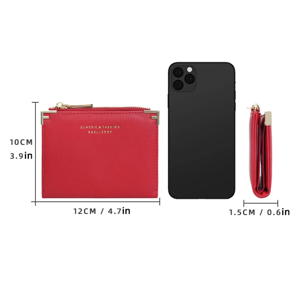 BAELLERRY NR109 PU Leather Women Coin Purse Bi-fold Short Wallet with Zipper Pocket - Black - 5