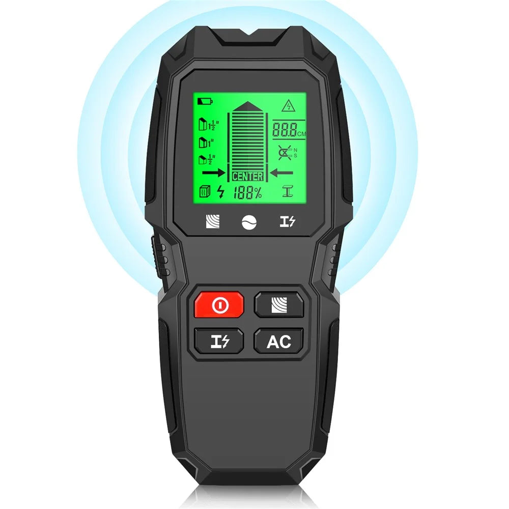 HW-QB6 5 in 1 LCD Wall Stud Finder Edge Center Wood Current Metal AC Live Wire Detector - Black - 1