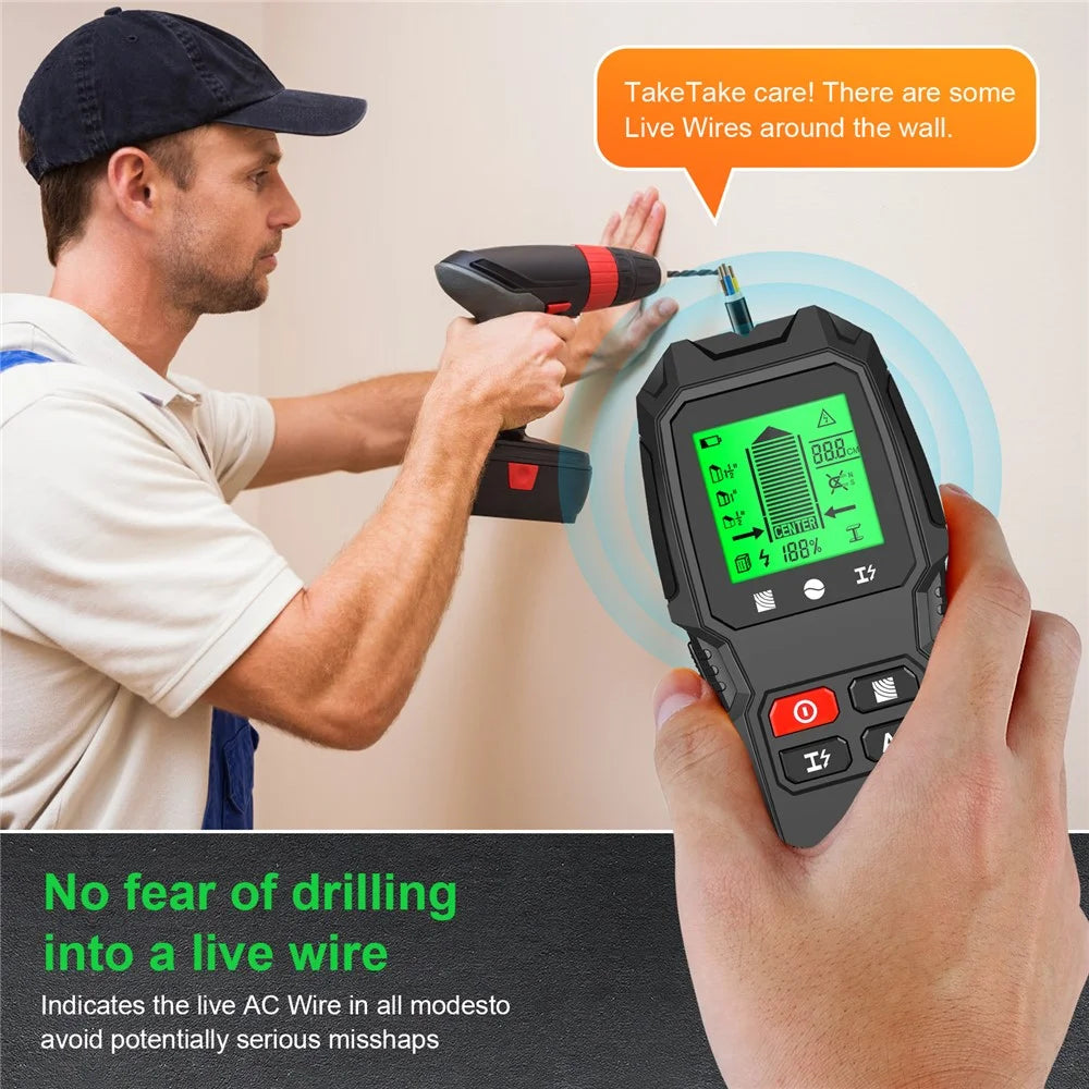 HW-QB6 5 in 1 LCD Wall Stud Finder Edge Center Wood Current Metal AC Live Wire Detector - Black - 5