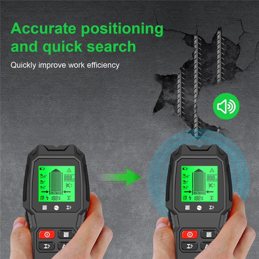 HW-QB6 5 in 1 LCD Wall Stud Finder Edge Center Wood Current Metal AC Live Wire Detector - Black - 6