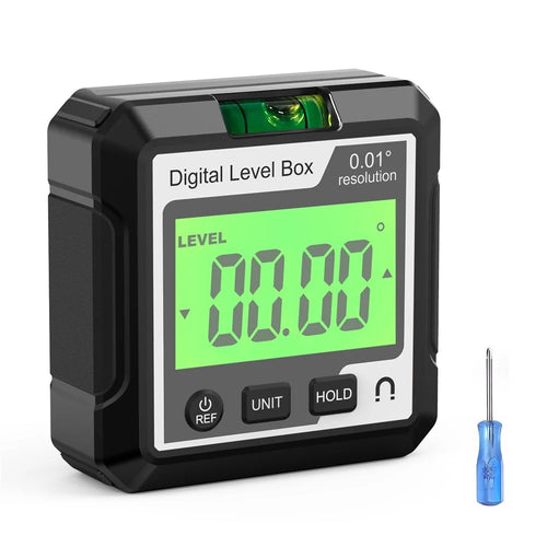 JD10 Digital Level Box Mini Angle Finder Magnetic Base LCD Bevel Gauge Inclinometer for Carpentry, with Bubble - Black+White - 1