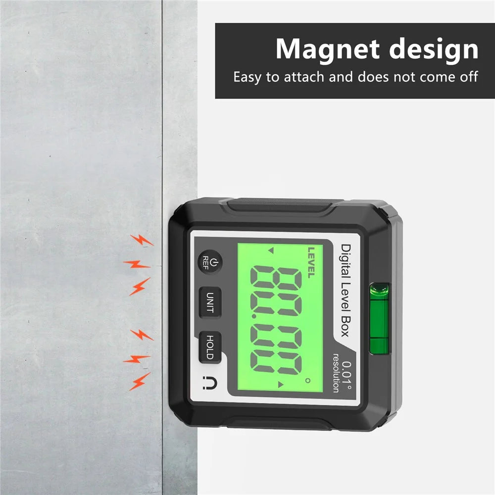 JD10 Digital Level Box Mini Angle Finder Magnetic Base LCD Bevel Gauge Inclinometer for Carpentry, with Bubble - Black+White - 4