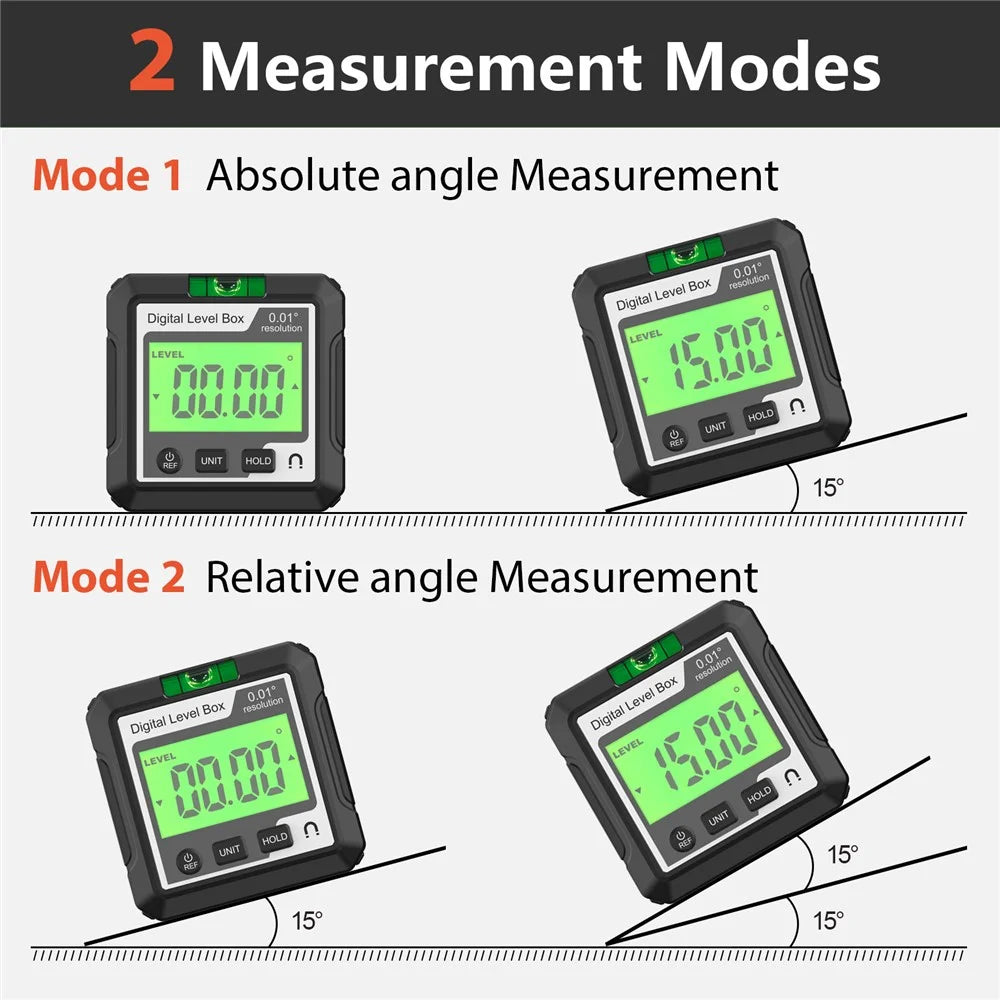 JD10 Digital Level Box Mini Angle Finder Magnetic Base LCD Bevel Gauge Inclinometer for Carpentry, with Bubble - Black+White - 6