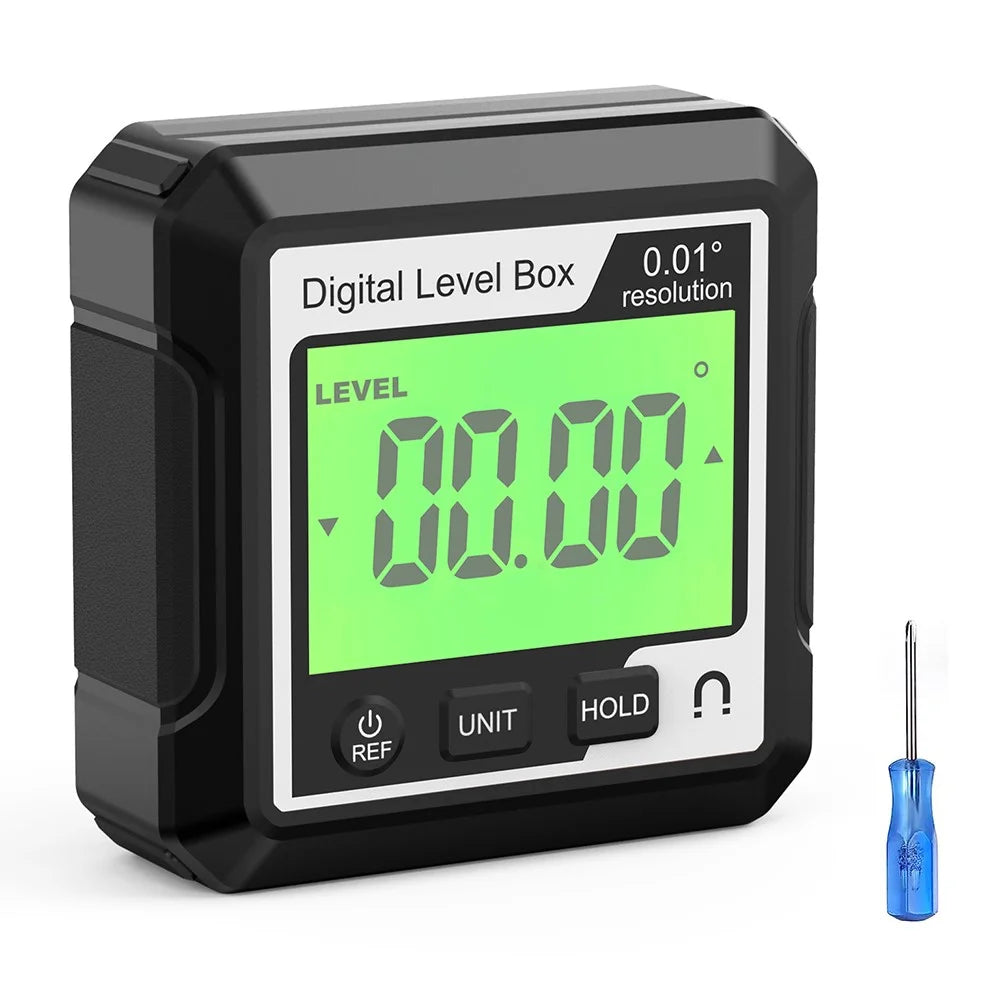 JD10 Digital Level Box Mini Angle Finder Magnetic Base LCD Bevel Gauge Inclinometer for Carpentry, without Bubble - Black+White - 1