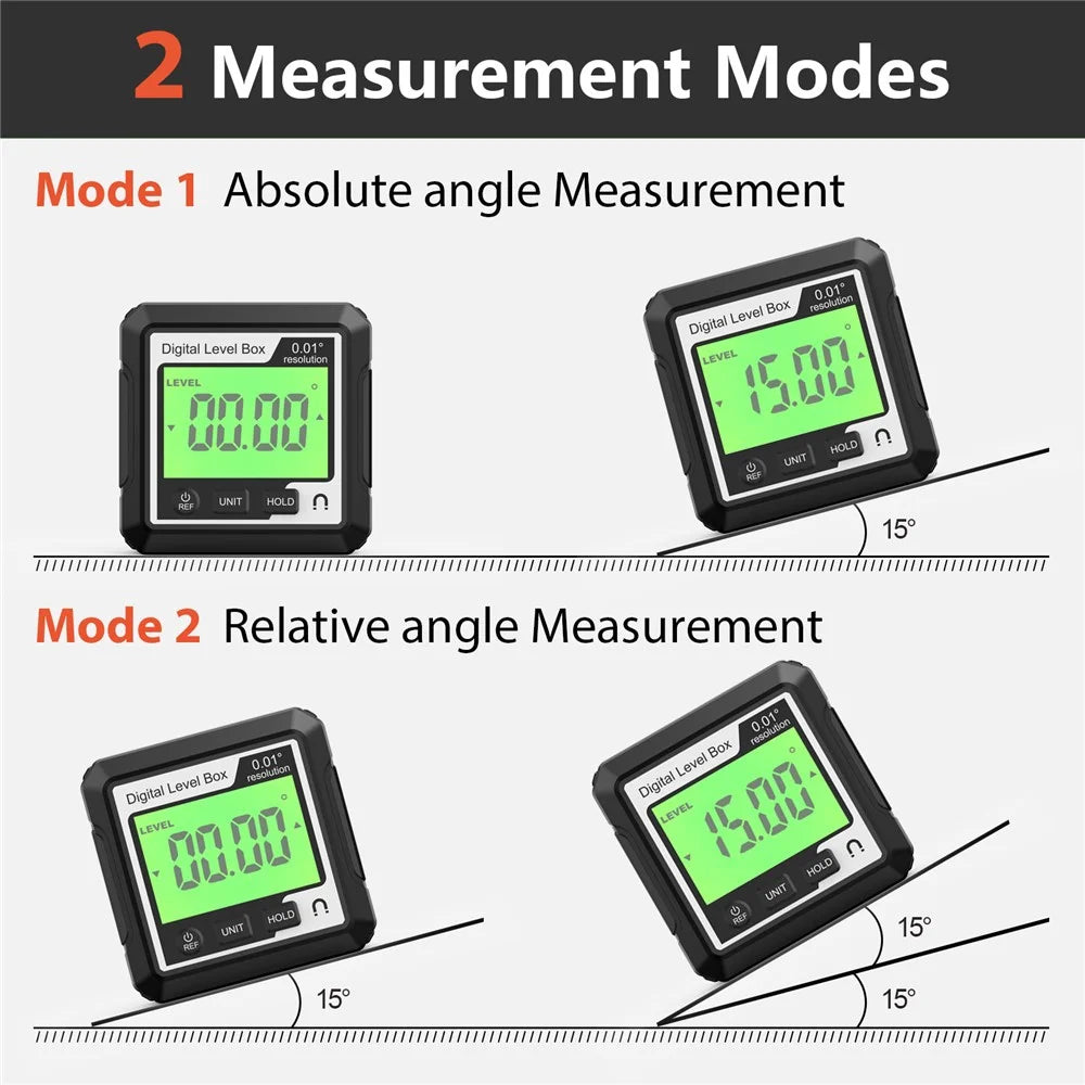 JD10 Digital Level Box Mini Angle Finder Magnetic Base LCD Bevel Gauge Inclinometer for Carpentry, without Bubble - Black+White - 6