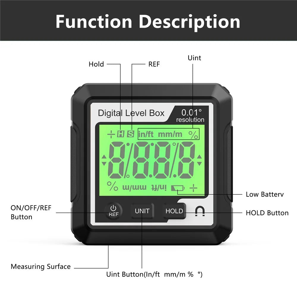JD10 Digital Level Box Mini Angle Finder Magnetic Base LCD Bevel Gauge Inclinometer for Carpentry, without Bubble - Black+White - 7